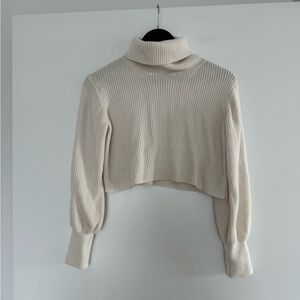 Aritzia Wilfred Cream Ribbed Cropped Turtleneck